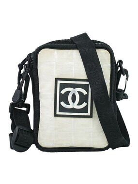 Chanel Sports Line Shoulder Bag Pochette Nylon Black Beige